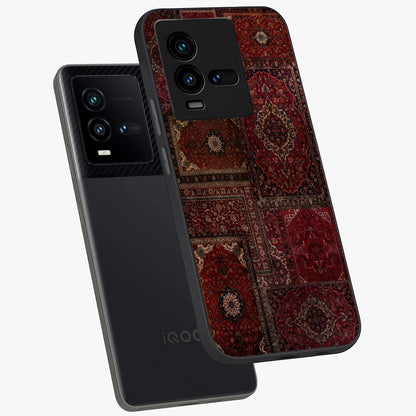 Persian Velvet Tale Glass Case displayed in angled mockup highlighting ornate textile inspired design with royal aesthetic.