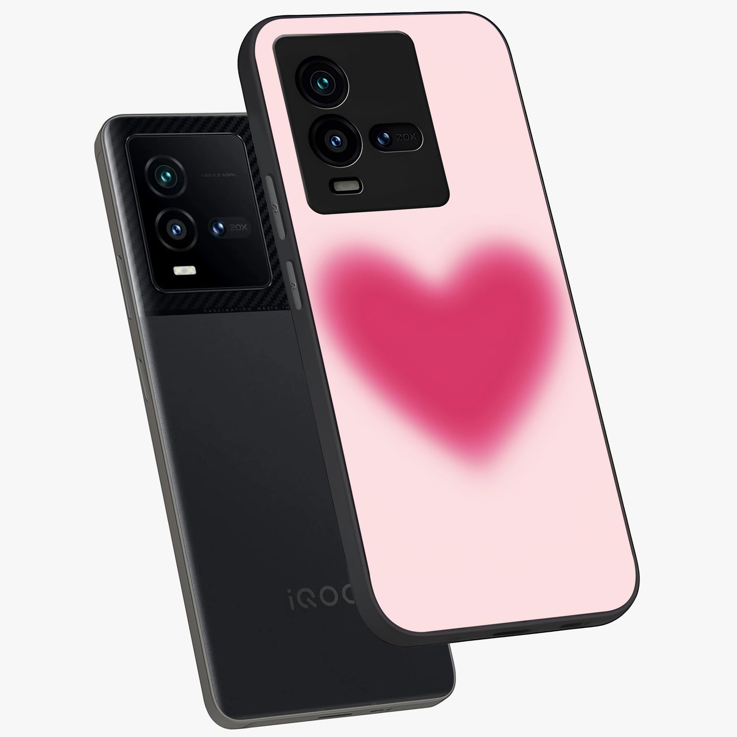 Pink Aura Heart Glass Case displayed in angled mockup highlighting vibrant pink heart design with dreamy aura aesthetic.