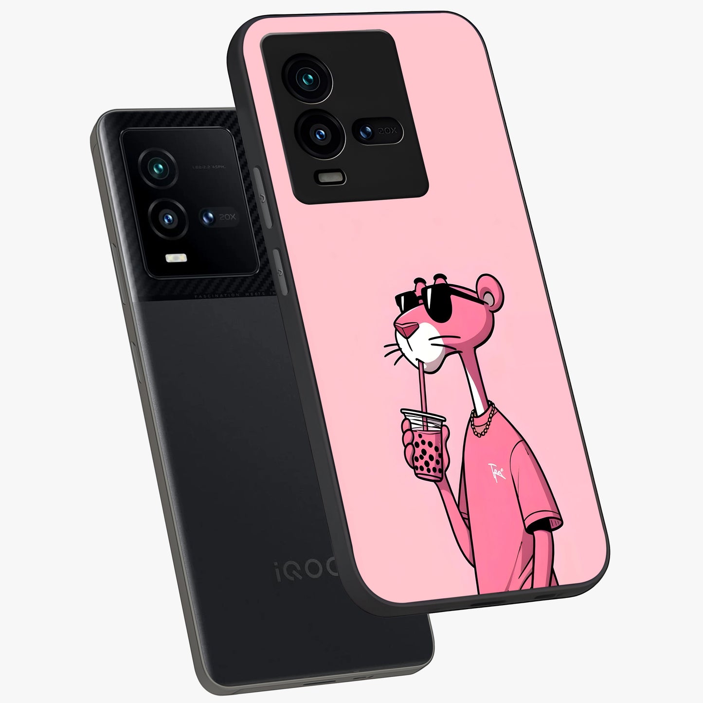 Pink Panther Glass Case displayed in angled mockup highlighting playful cartoon character design with vibrant pink aesthetic.