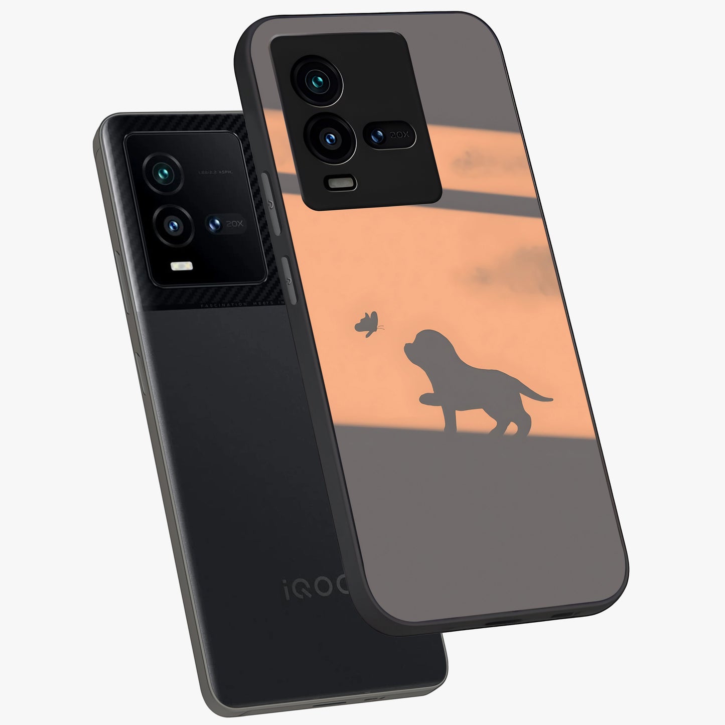 Puppy Shadow Art Glass Case displayed in angled mockup highlighting playful dog illustration with artistic shadow aesthetic.