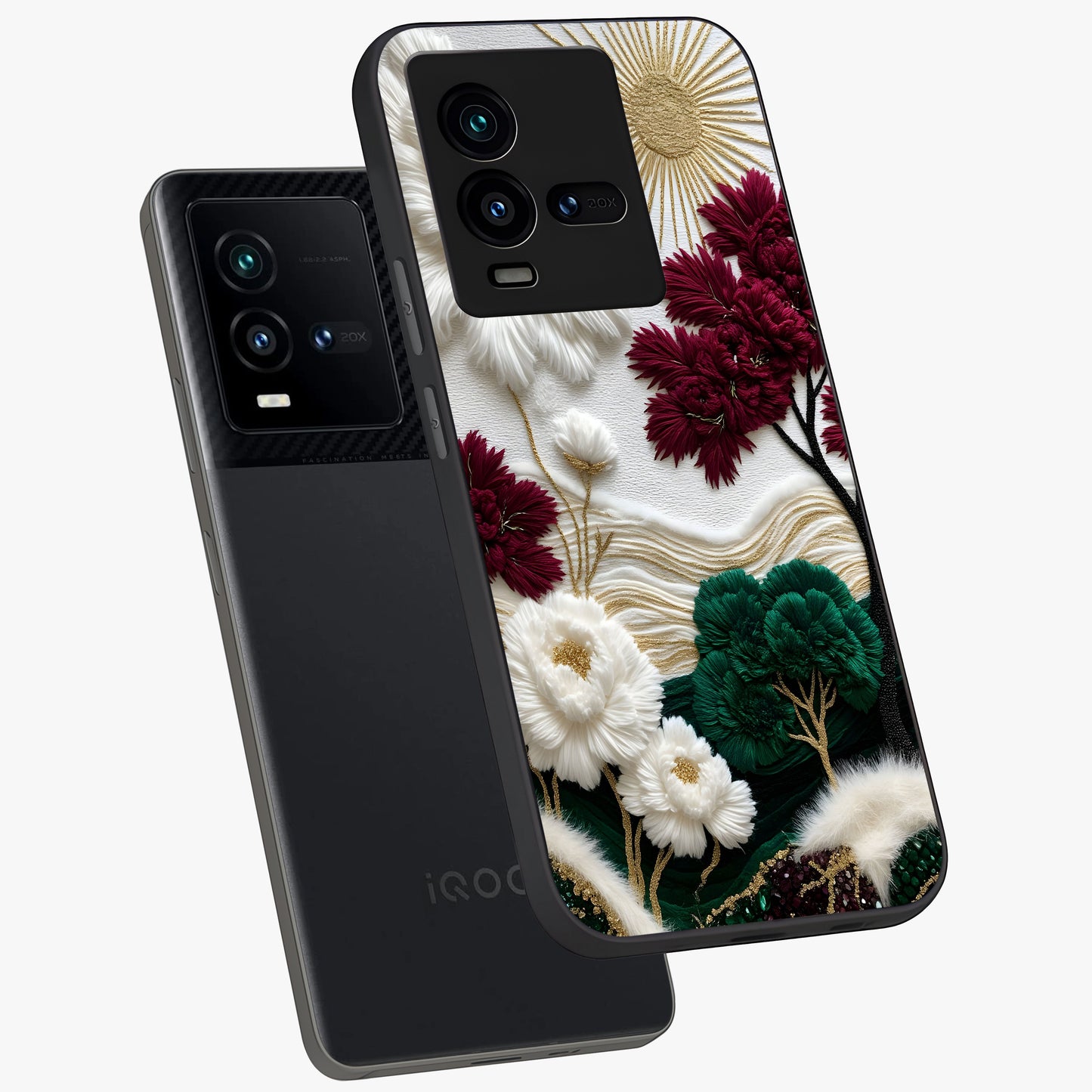 Radiant Bloom Elegance Glass Case displayed in angled mockup highlighting graceful floral design with radiant aesthetic style.