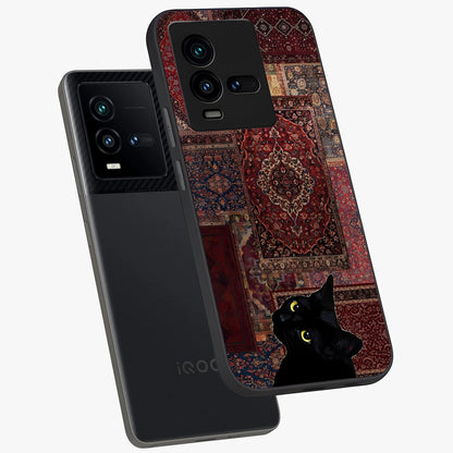 Regal Magic Cat Apple Glass Case displayed in angled mockup highlighting whimsical feline design with fantasy aesthetic.