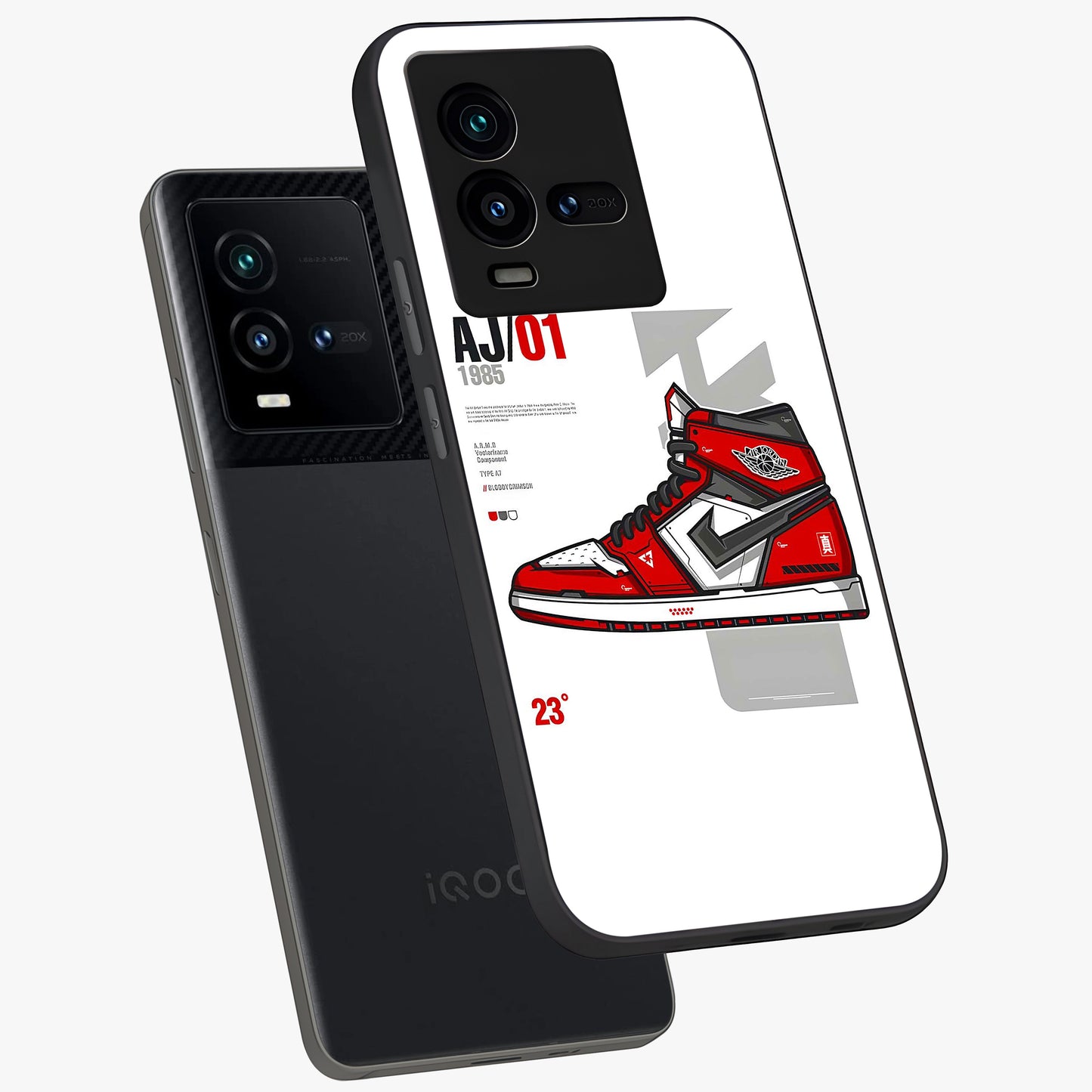 Retro Sneaker Blueprint Glass Case displayed in angled mockup highlighting detailed shoe design with sporty retro aesthetic.