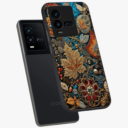 Royal Jewel Garden Glass Case displayed in angled mockup highlighting vibrant jewel inspired floral design with elegant aesthetic.