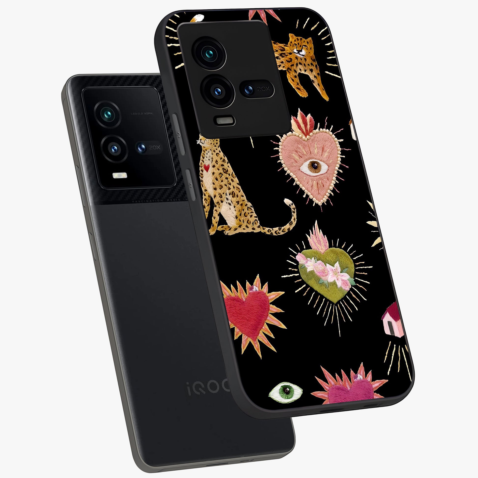 Sacred Jungle Heart Glass Case displayed in angled mockup highlighting lush tropical design with natural aesthetic style.