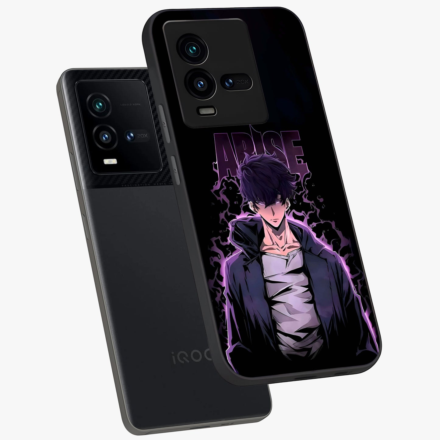 Shadow Monarch Awakening Glass Case displayed in angled mockup highlighting dramatic shadow warrior design with fantasy aesthetic.