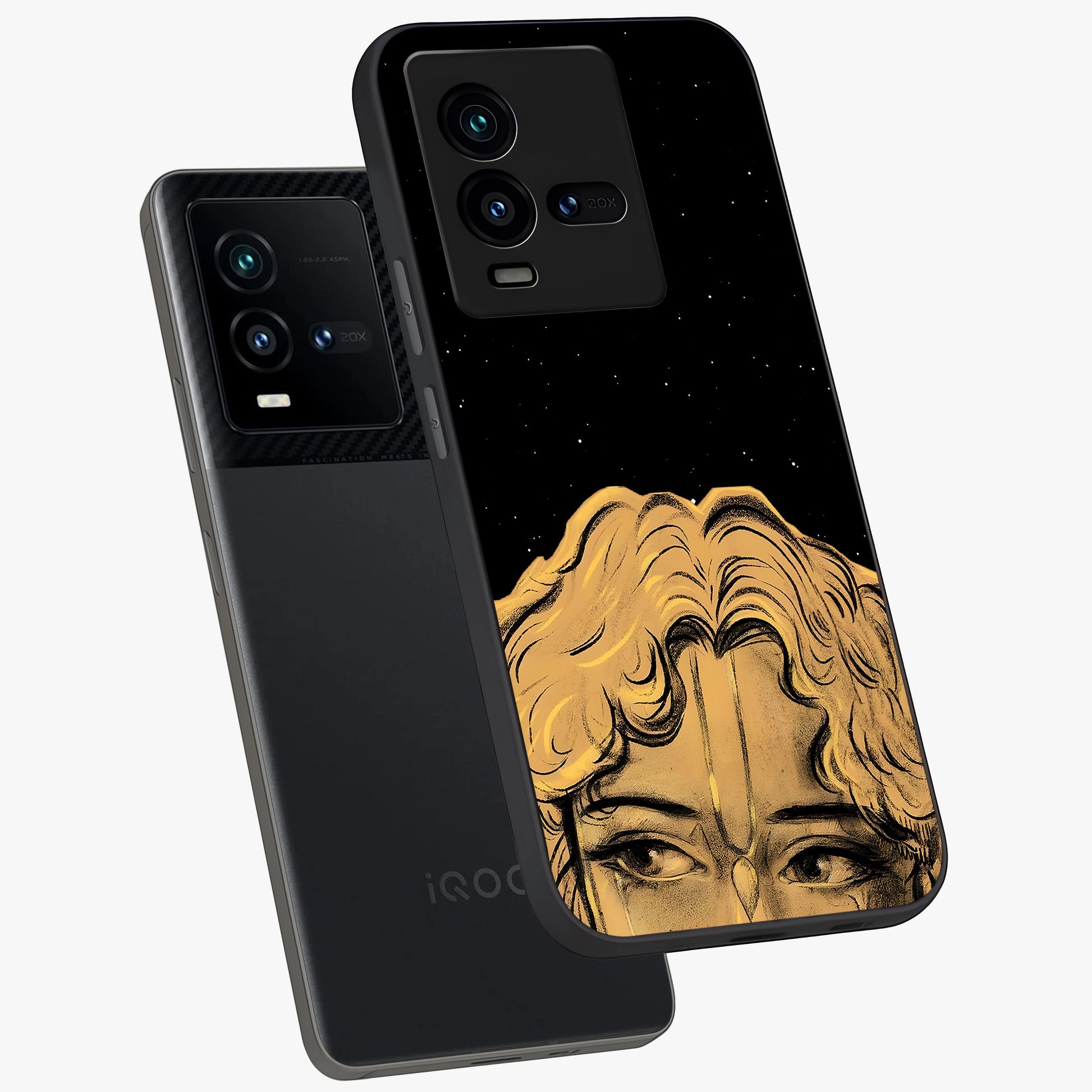 Shri Krishna Art Glass Case displayed in angled mockup highlighting spiritual Krishna illustration with divine aesthetic.