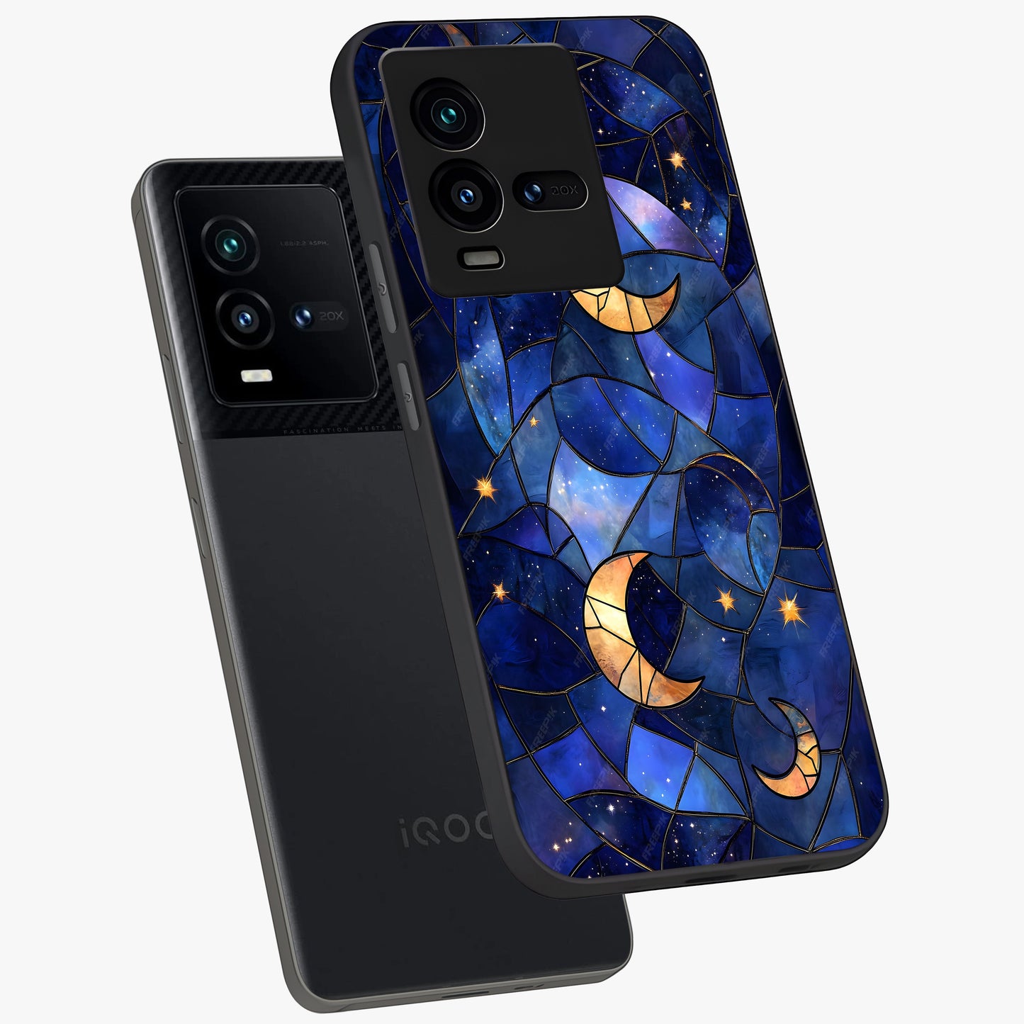 Starlit Sky Tapestry Glass Case displayed in angled mockup highlighting celestial night pattern with artistic aesthetic style.