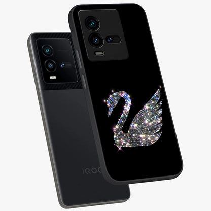 Starlit Swan Grace Glass Case displayed in angled mockup highlighting elegant swan illustration with dreamy celestial aesthetic.