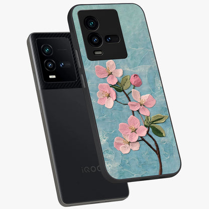 Threaded Blossom Breeze Glass Case displayed in angled mockup highlighting elegant floral design with soft aesthetic style.