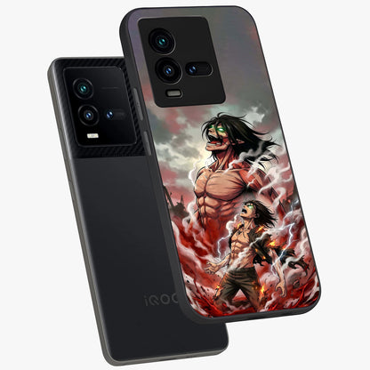 Titan Awakening Fury Glass Case displayed in angled mockup highlighting dramatic giant warrior design with bold anime aesthetic.