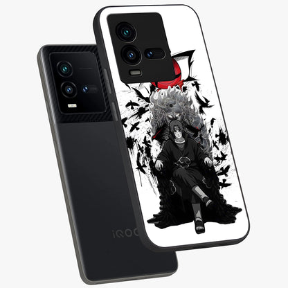 Uchiha Shadow Throne Glass Case displayed in angled mockup highlighting glowing aquatic design with celestial aesthetic.