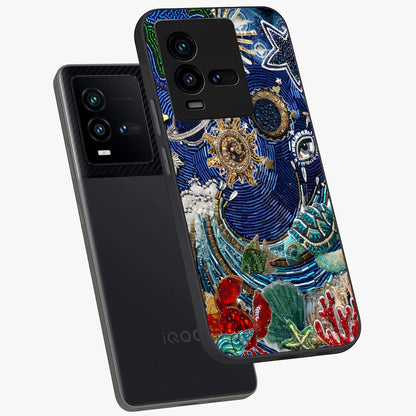 Universe Underwater Spark Glass Case displayed in angled mockup highlighting glowing aquatic design with celestial aesthetic.
