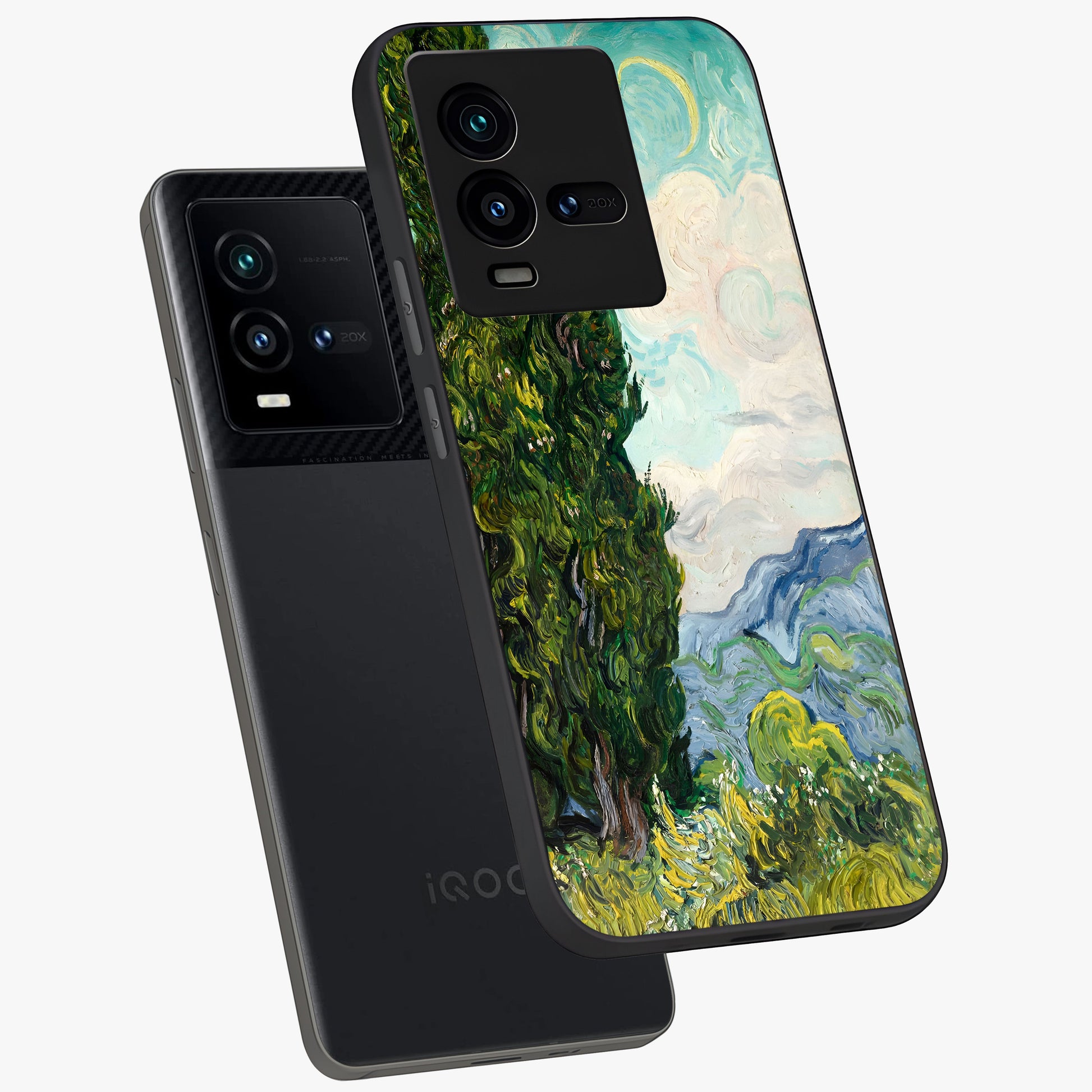Van Gogh Vintage Art Glass Case displayed in angled mockup highlighting textured brushstroke design with classic aesthetic.