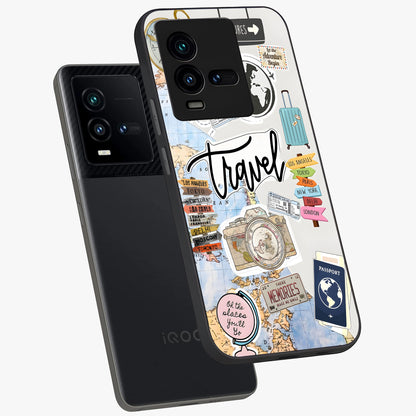 Wanderlust Journal Glass Case displayed in angled mockup highlighting adventure themed design with aesthetic travel vibe.