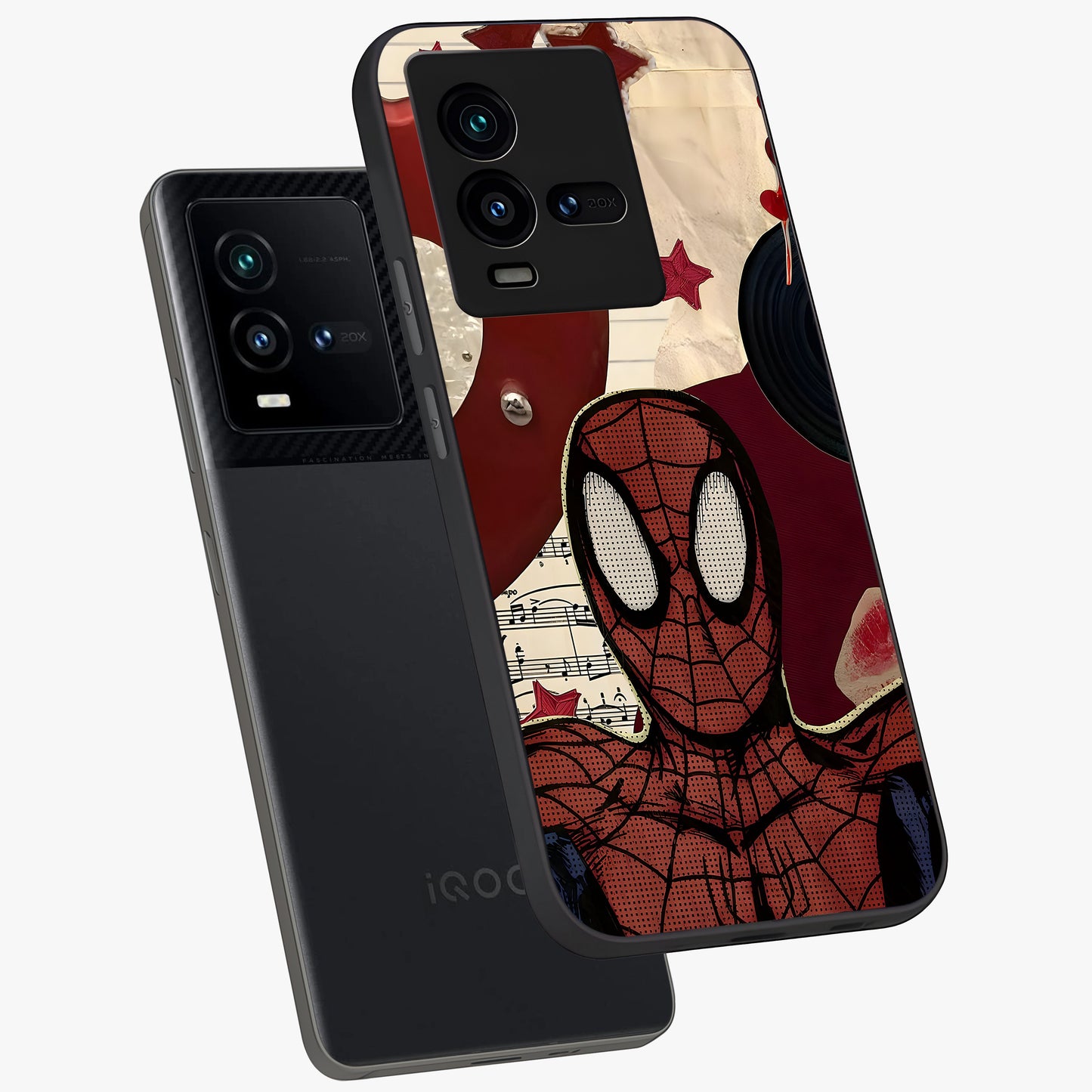 Web Warrior Vibes Glass Case displayed in angled mockup highlighting dynamic web design with comic style aesthetic.