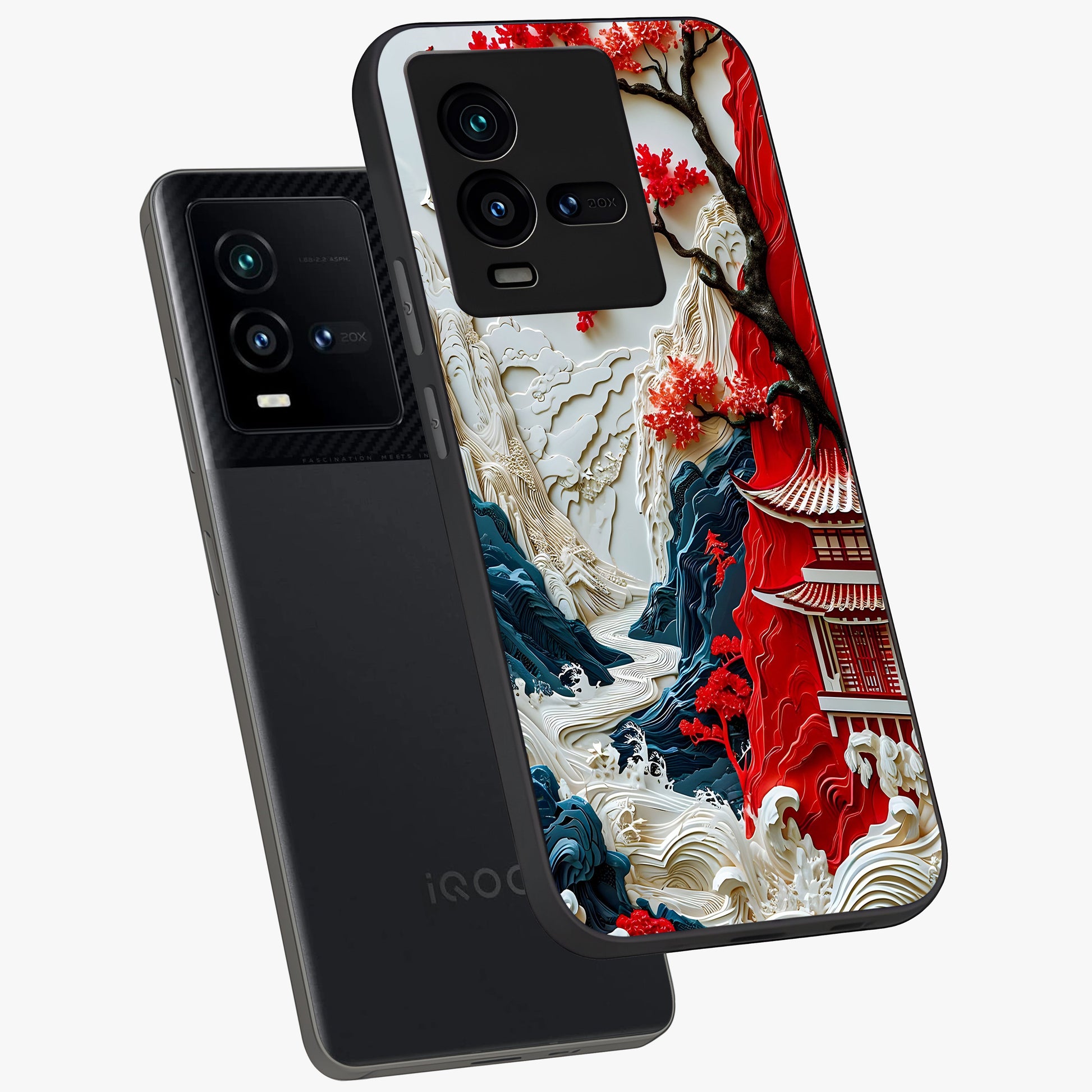 Whispers Of Sakura Waves Glass Case displayed in angled mockup highlighting flowing sakura design with soft floral aesthetic.