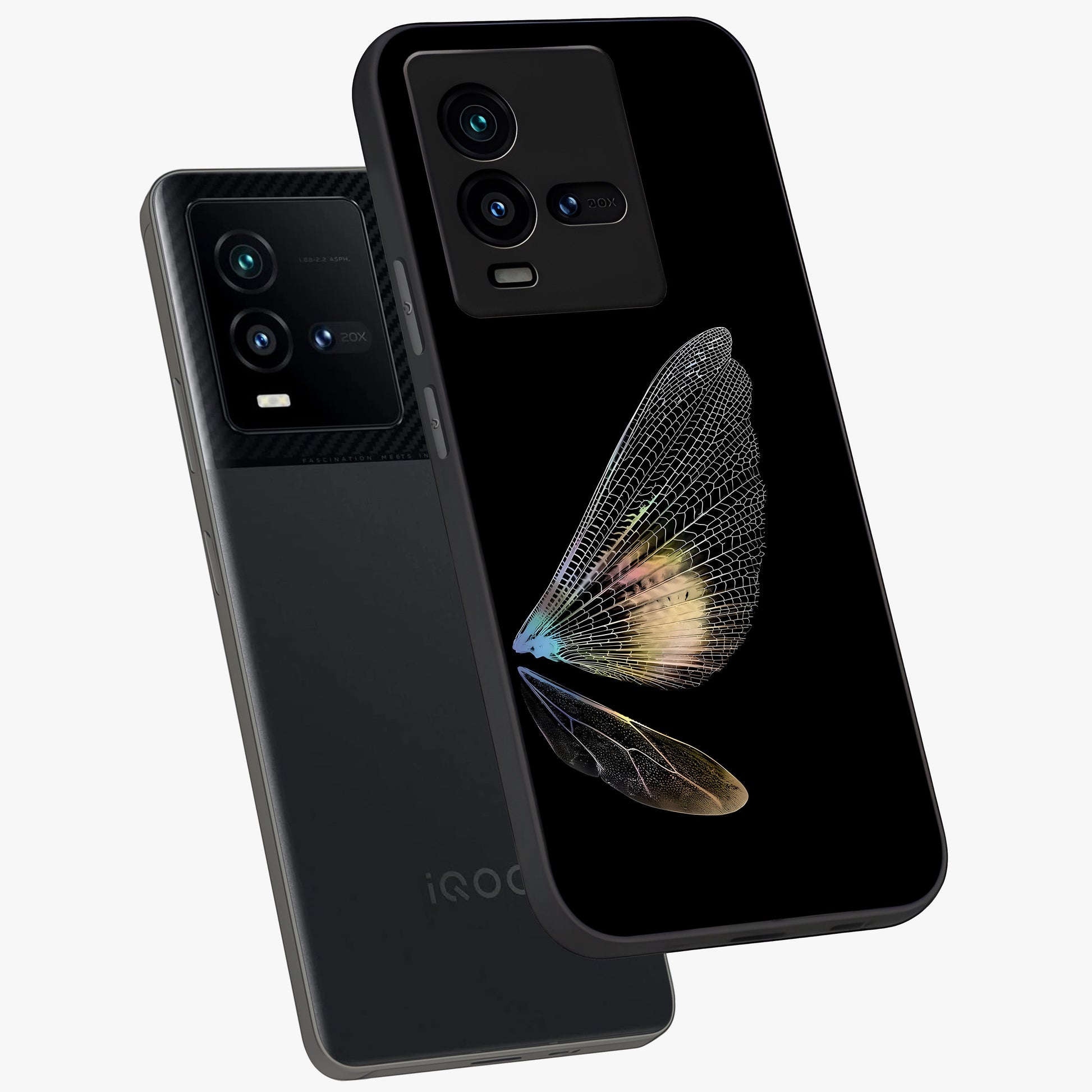 Whispers Of Wings Glass Case displayed in angled mockup highlighting soft feather design with celestial aesthetic style.