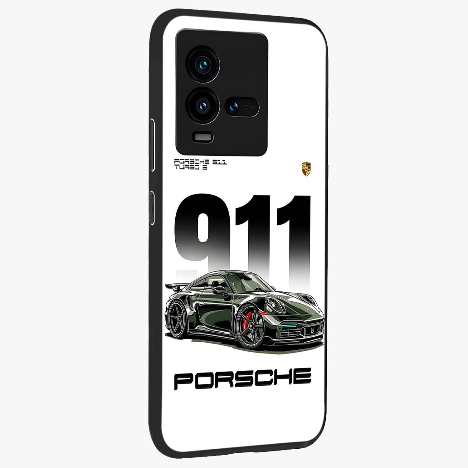911 Turbo Dominance Glass Case upright perspective showcasing powerful racing design and modern automotive aesthetic.