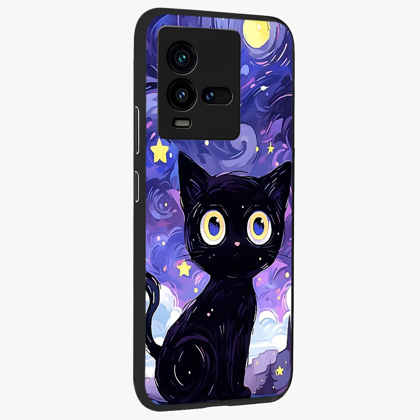 Abstract Cat Art Glass Case upright view showcasing creative feline illustration and aesthetic artistic style.