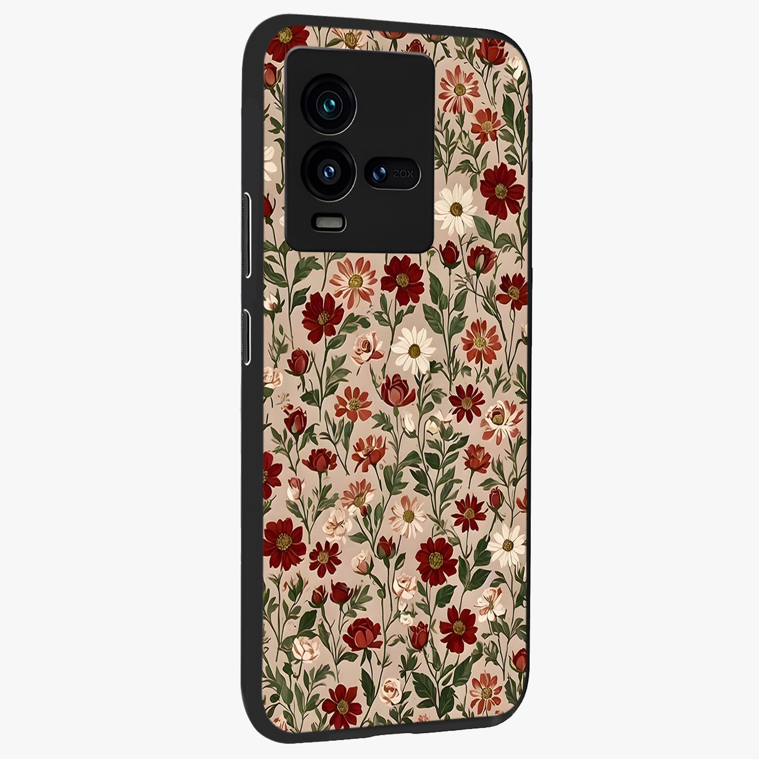 Biege Flower With Leaf Glass Case upright view showcasing delicate beige flower illustration with clean botanical style.