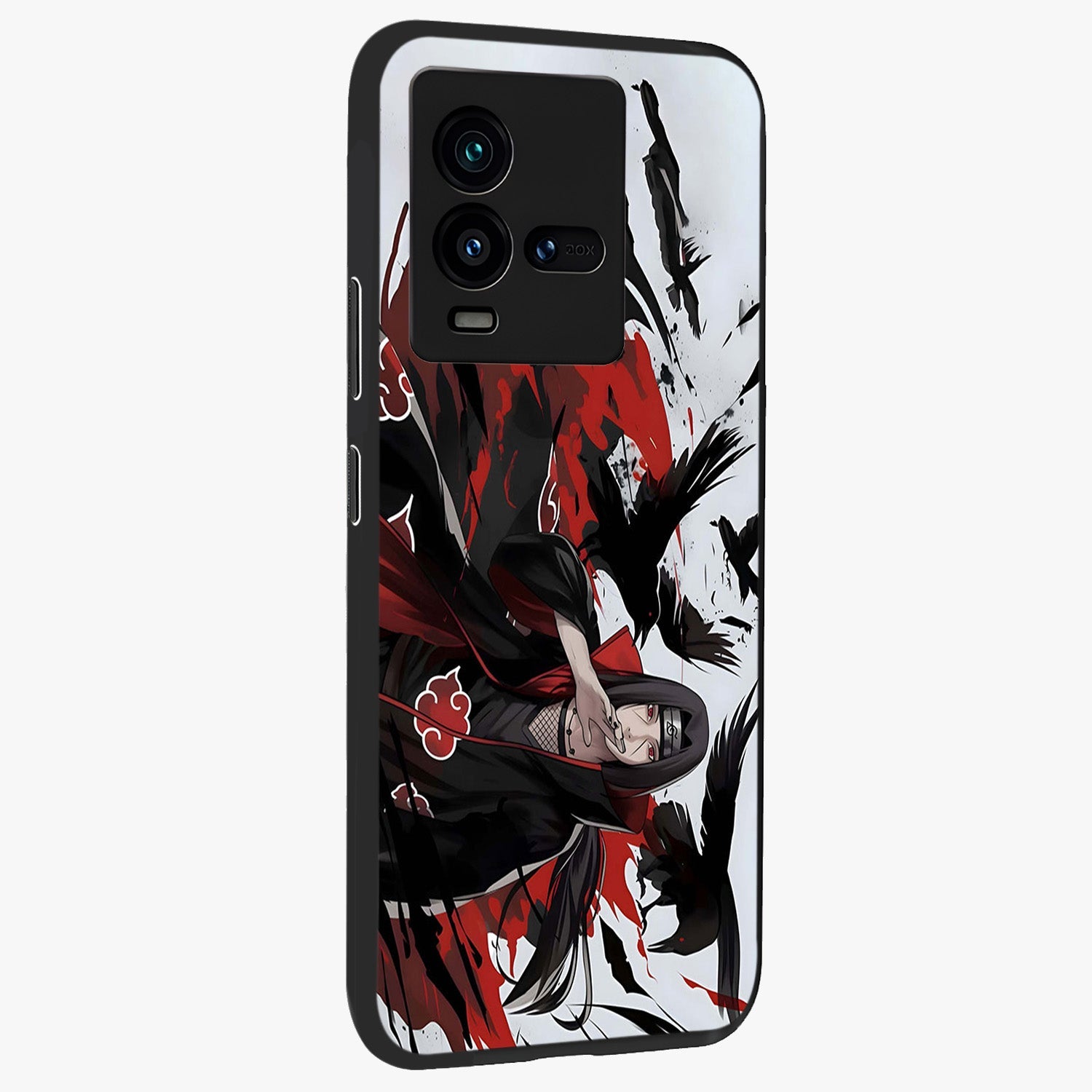 Crimson Crow Illusion Glass Case upright view showcasing striking crow illusion artwork with intense crimson theme.
