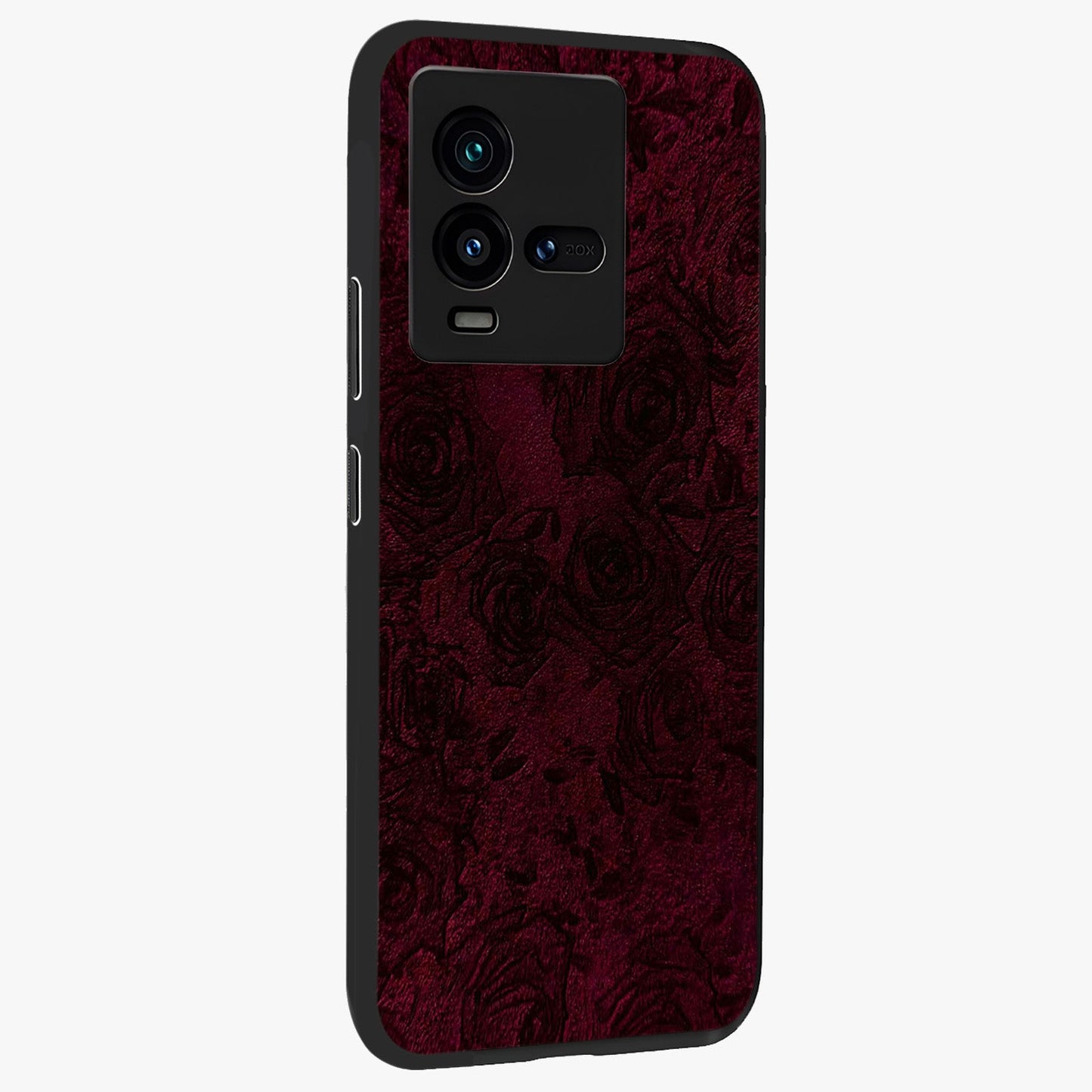 Crimson Fade Flow Glass Case upright view showcasing dynamic crimson flow artwork with stylish abstract theme.