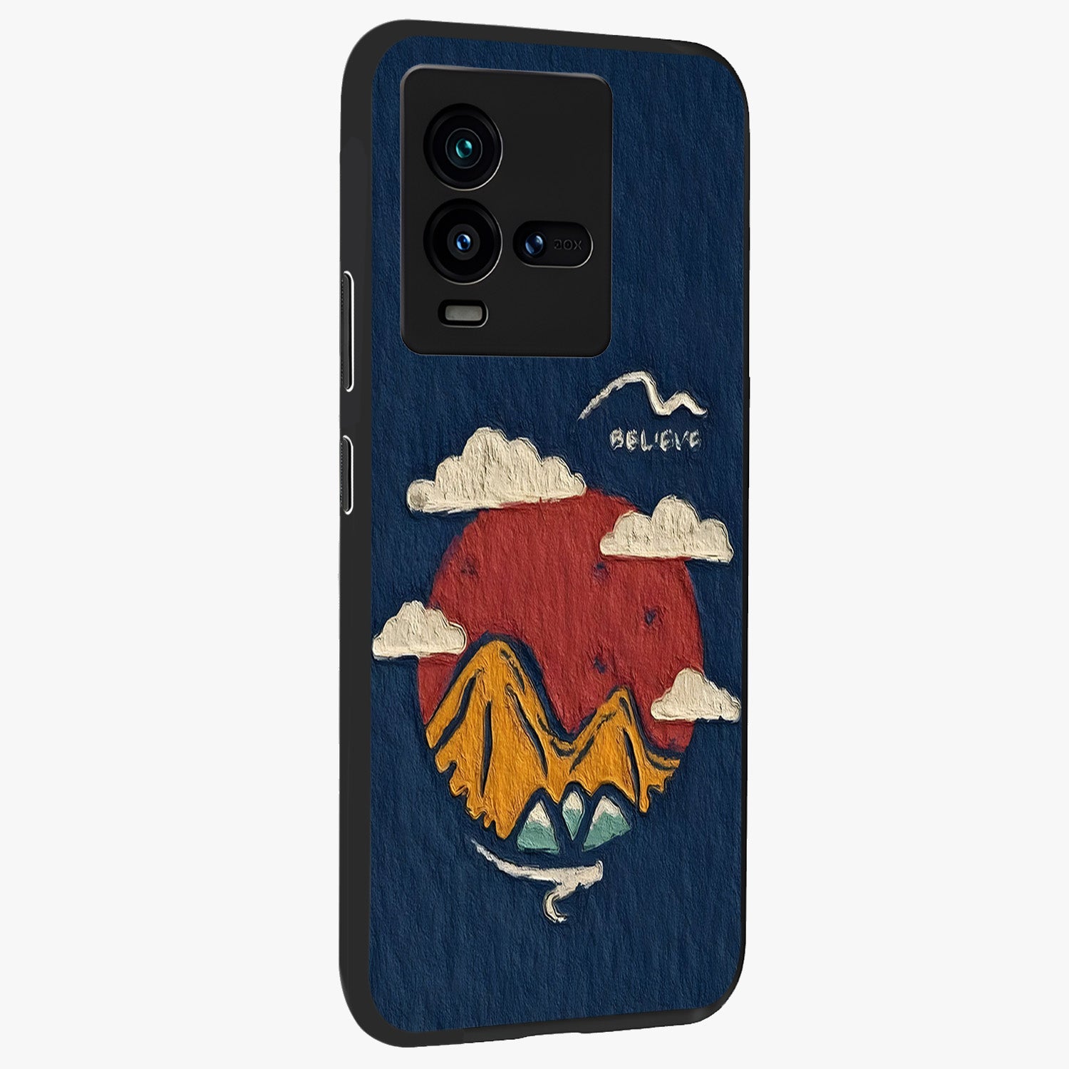 Dream Beyond Mountains Glass Case upright view showcasing beautiful mountain scenery with inspirational nature theme.