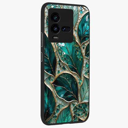 Emerald Leaf Glass Glass Case upright view showcasing fresh green leaf artwork with calming nature inspired style.