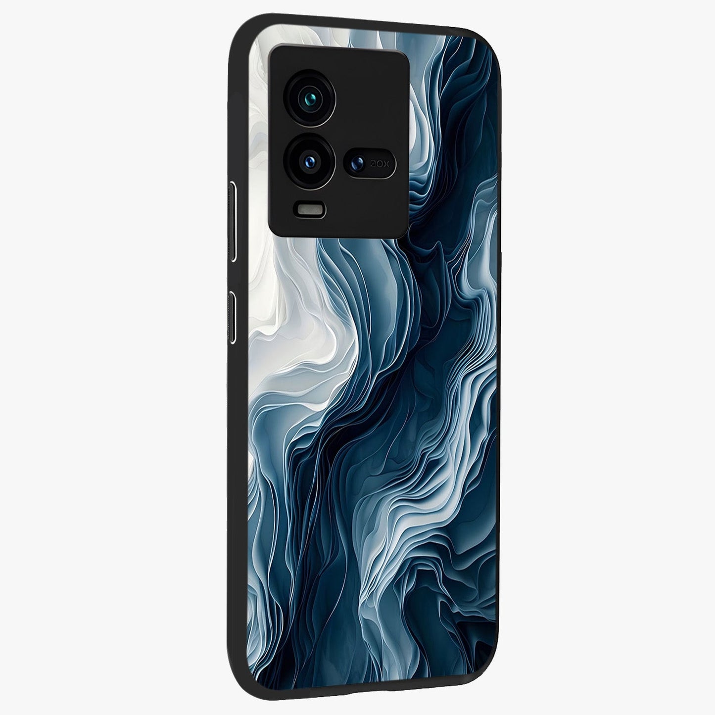Ethereal Paper Marble Glass Case upright view showcasing smooth marble artwork with refined minimalist theme.