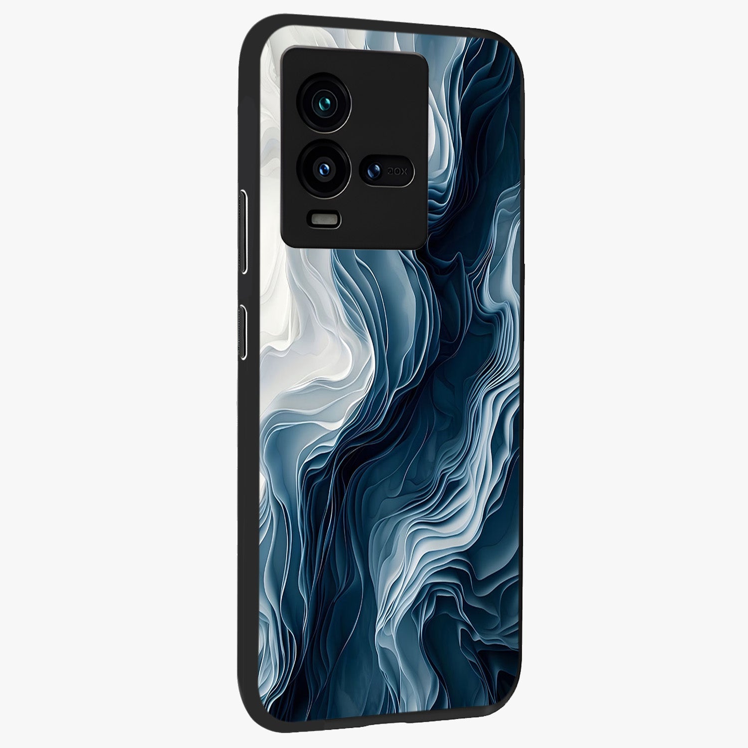 Ethereal Paper Marble Glass Case upright view showcasing smooth marble artwork with refined minimalist theme.