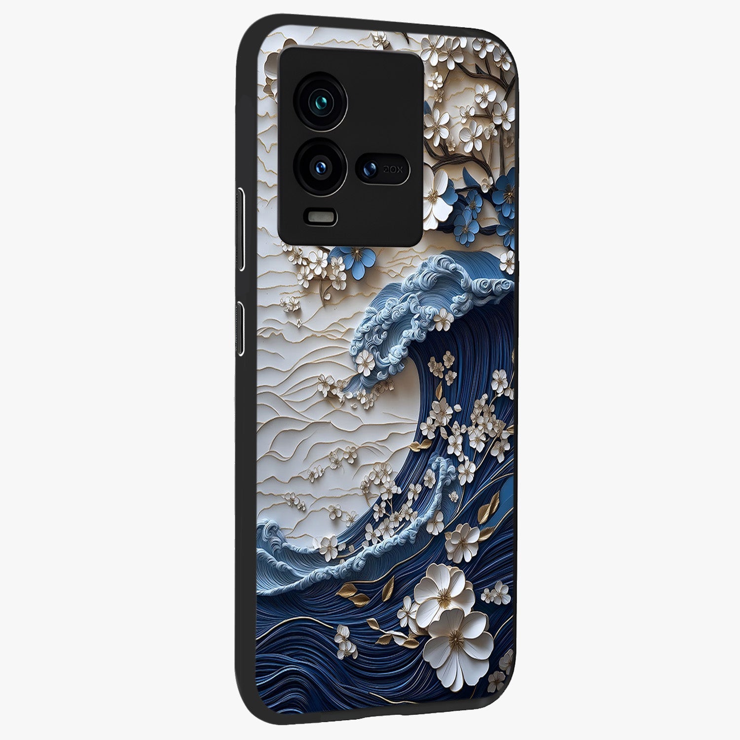Floral Wave Origami Glass Case upright view showcasing creative floral origami artwork with artistic decorative theme.
