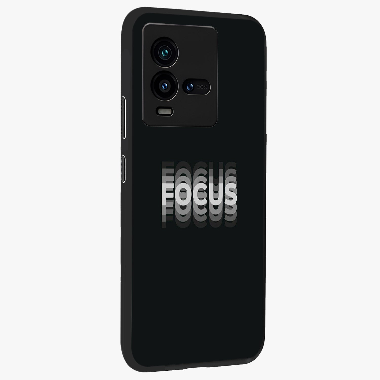 Focus Mode On Glass Case upright view showcasing strong typography statement with sleek motivational theme.