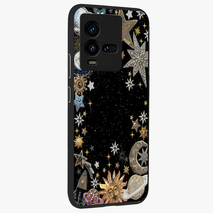 Galactic Jewel Stars Glass Case upright view showcasing glittering star jewel artwork with vibrant galaxy theme.