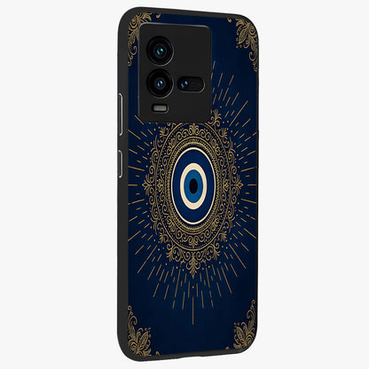Golden Celestial Charm Glass Case upright view showcasing radiant celestial artwork with elegant golden theme.