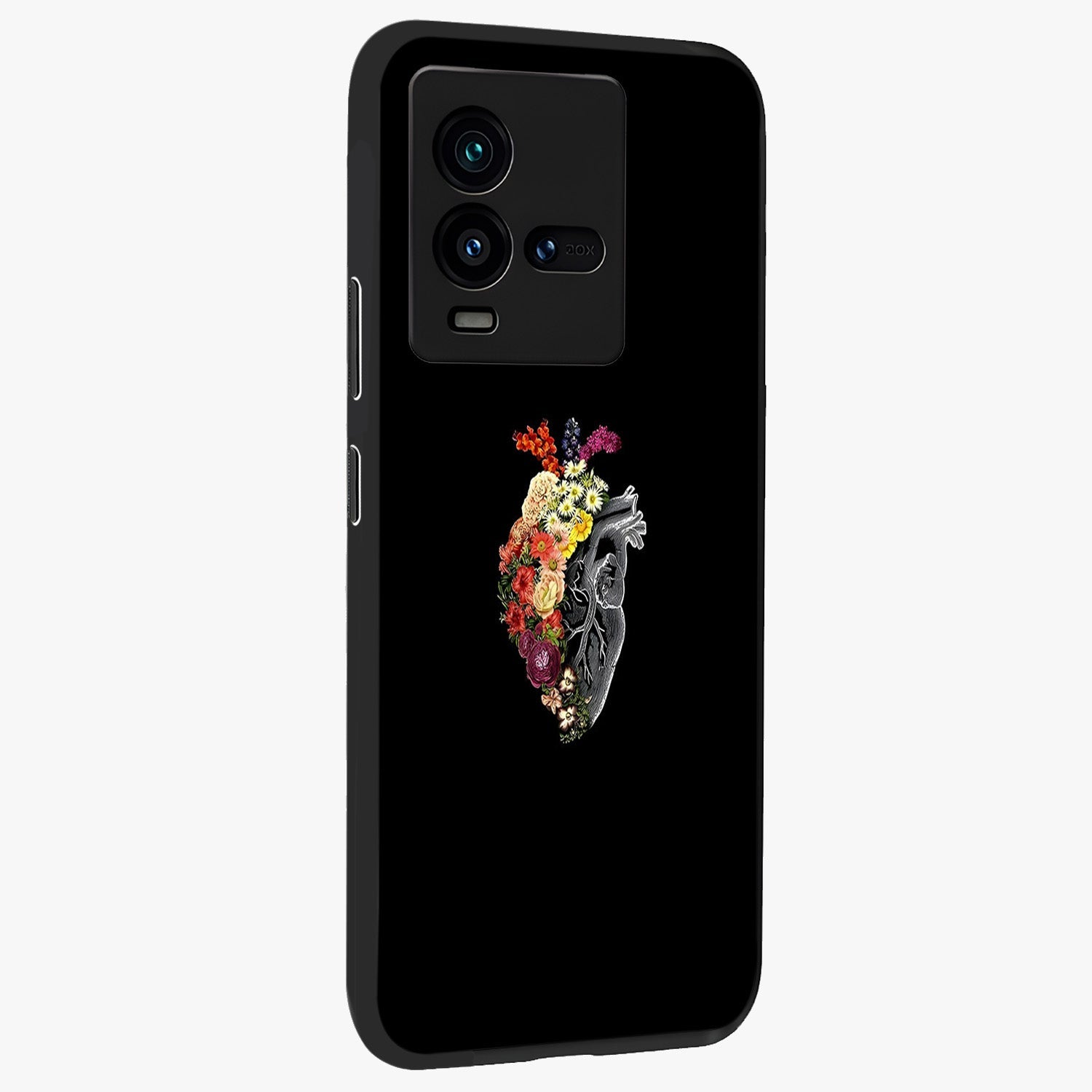 Heart With Flowers Glass Case upright view showcasing decorative heart and floral artwork with sweet romantic theme.