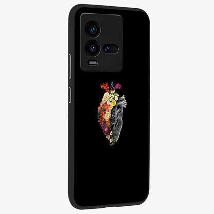 Heart With Flowers Glass Case upright view showcasing decorative heart and floral artwork with sweet romantic theme.