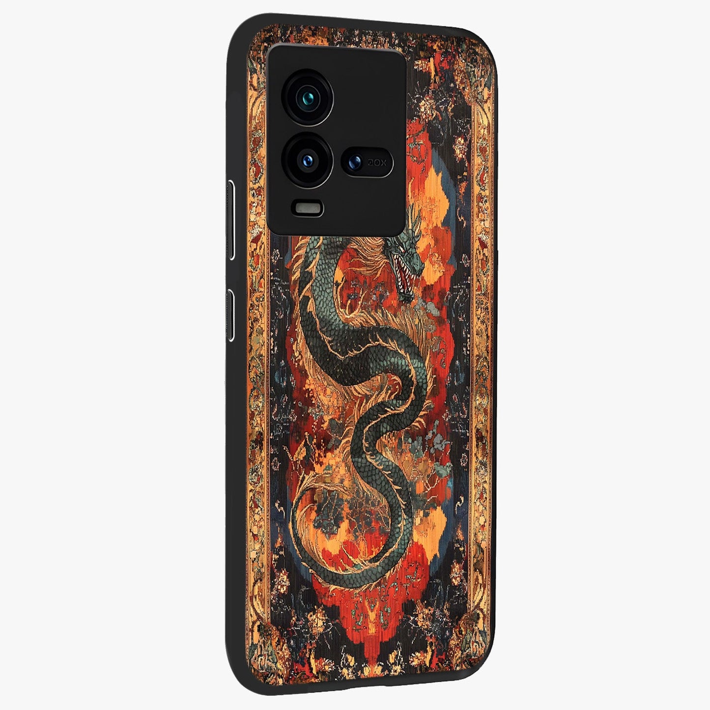 Inferno Dragon Soul Glass Case upright view showcasing intense dragon artwork with fantasy fire theme.