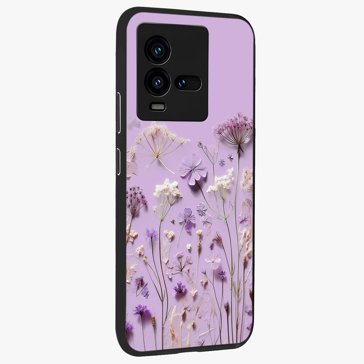 Lavender Blossom Dream Glass Case upright view showcasing delicate lavender blossom artwork with peaceful floral theme.