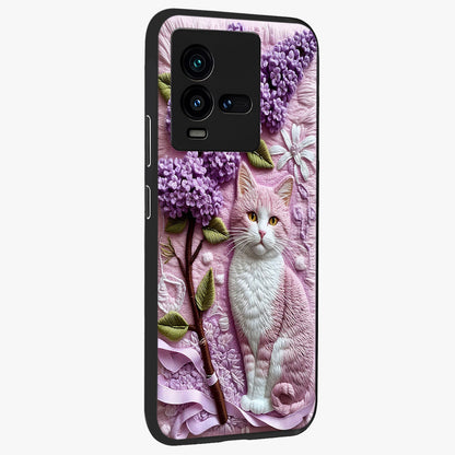 Lavender Cat Whimsy Glass Case upright view showcasing charming cat artwork with whimsical lavender theme.