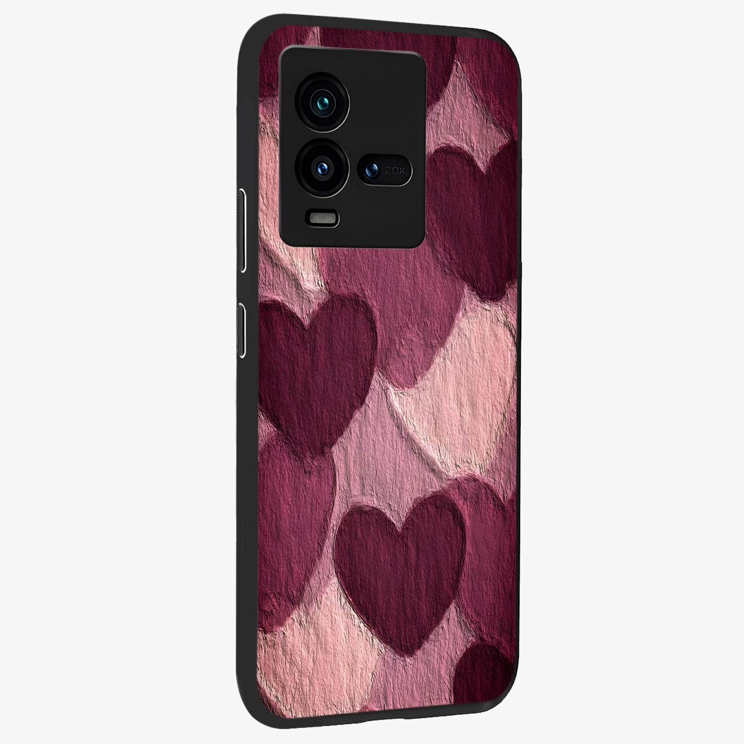 Layered Paper Hearts Glass Case upright view showcasing decorative layered heart artwork with sweet love theme.