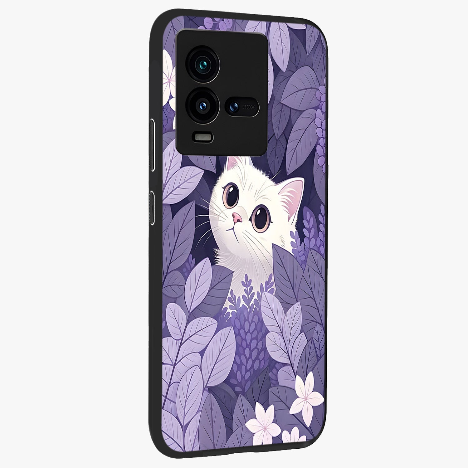 Lilac Hide Peek Cat Glass Case upright view showcasing charming cat artwork with adorable peek theme.