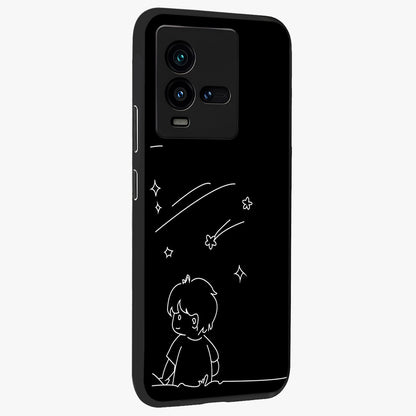 Line Art Boy With Shooting Stars Glass Case upright view showcasing artistic shooting star illustration with minimal style.