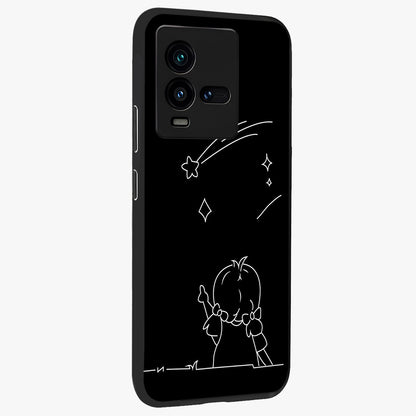 Line Art Girl With Shooting Stars Glass Case upright view showcasing delicate shooting stars artwork with minimal artistic theme.
