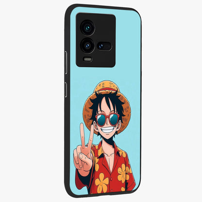 Luffy Summer Anime Vibe Glass Case upright view showcasing dynamic anime artwork with bright adventurous theme.