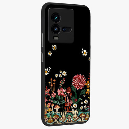 Midnight Bloom Pattern Glass Case upright view showcasing decorative floral artwork with deep night themed palette.