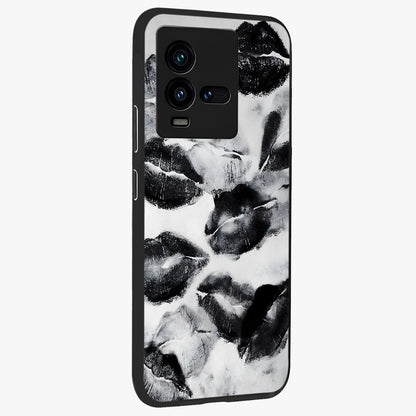 Midnight Kiss Marks Glass Case upright view showcasing stylish kiss mark artwork with trendy romantic theme.