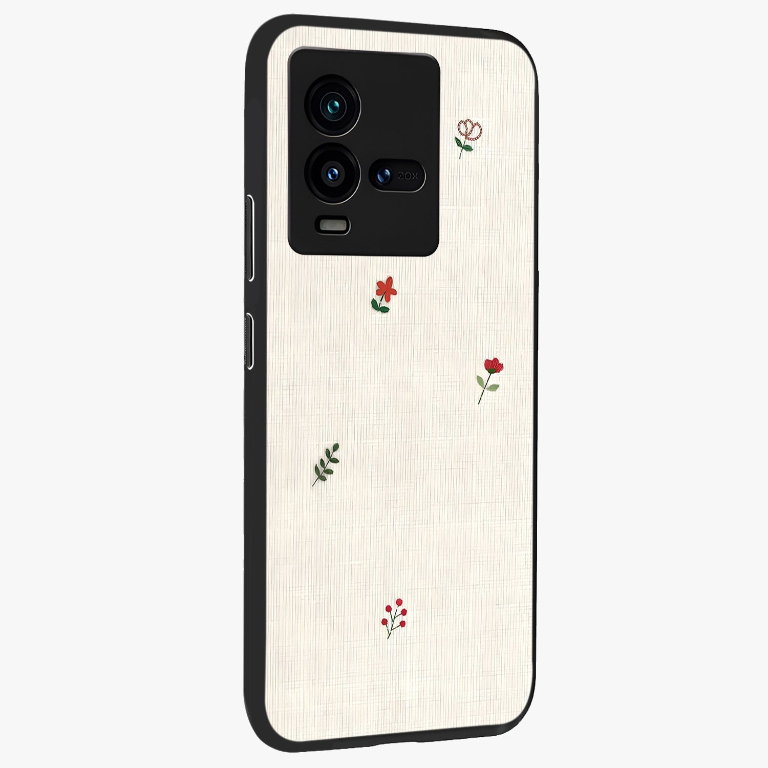 Minimalistic Blue With White Flower Pattern Glass Case upright view showcasing clean white flower artwork with calming blue theme.