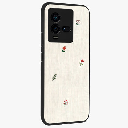 Minimalistic Blue With White Flower Pattern Glass Case upright view showcasing clean white flower artwork with calming blue theme.