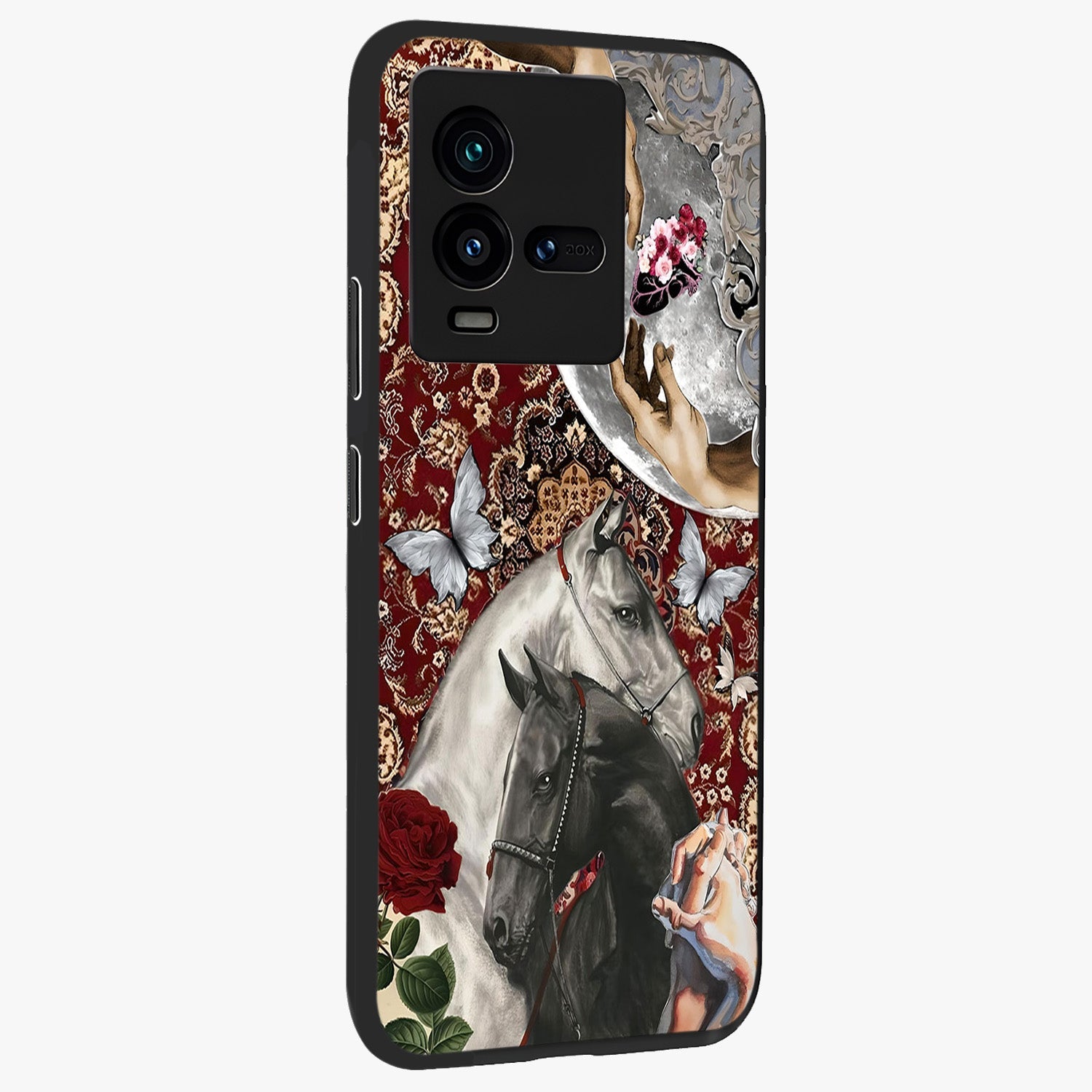 Moonlit Royal Stallion Glass Case upright view showcasing dramatic horse artwork with glowing moon themed design.